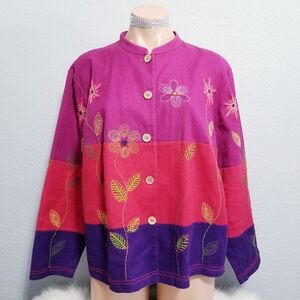 Coldwater Creek hippie boho embroidered jacket blazer top petite LARGE